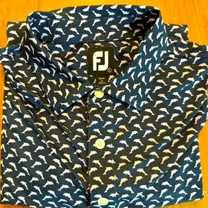 FootJoy Navy Button-Down Shirt with White Dolphin Print
